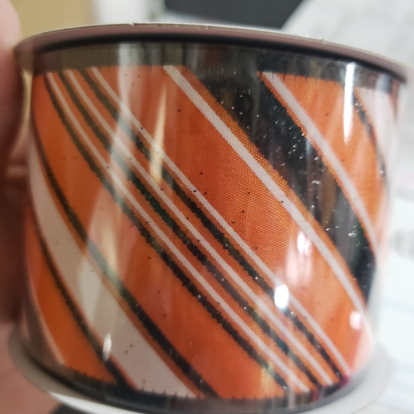 2.5" x 10 yds orange black white stripped glitter wired ribbon
