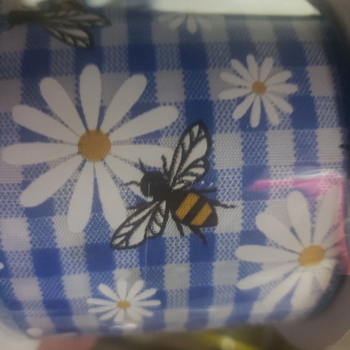 2.5" x 10 yard bees and daises blue gingham ribbon
