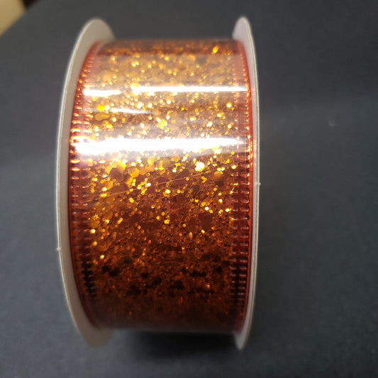 1.5" x 10 yds orange glitter wired ribbon