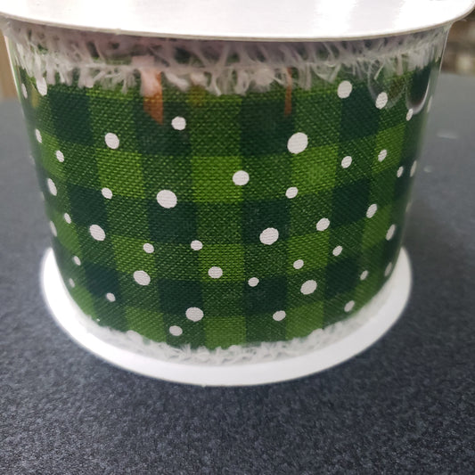 2.5" x 10 yard Christmas green check snow ribbon