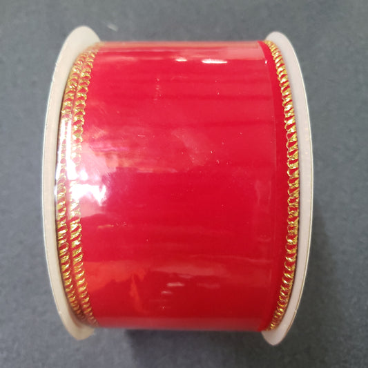 2.5" x 10 yard  - ribbon - red gold edge