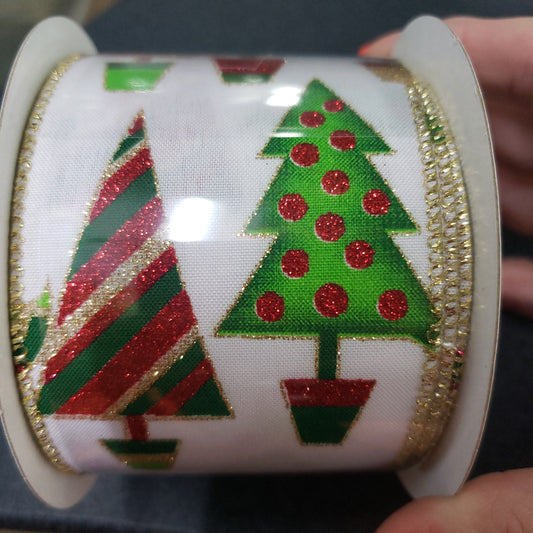 2.5" x 10 yard Christmas tree ribbon