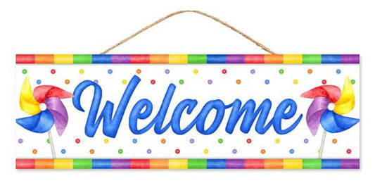 15"Lx5"H summer Welcome Pinwheels wood Sign