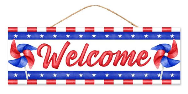 15"Lx5"H patriotic Welcome Americana Pinwheel wood Sign