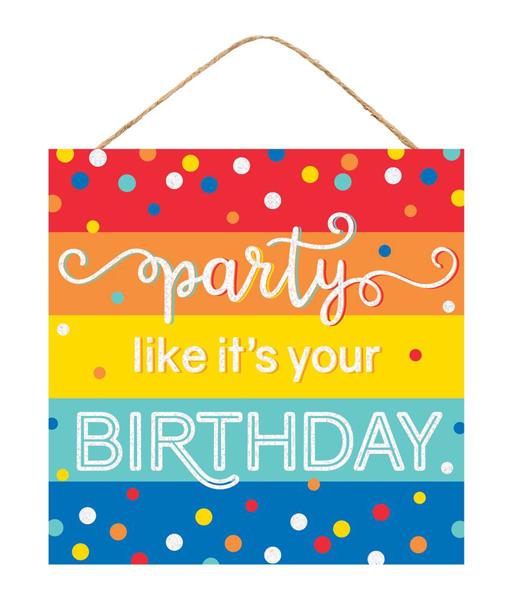 10" square glitter Happy Birthday Party Sign