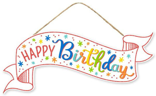 15"Lx6.25"H Glitter Birthday Banner wood Sign