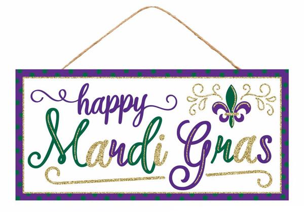 12.5"Lx6"H Happy Mardi Gras Glitter wood Sign