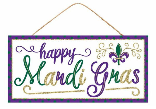 12.5"Lx6"H Happy Mardi Gras Glitter wood Sign