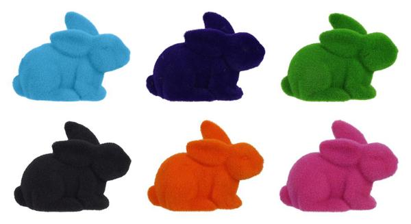 8.5"L x 6"H Flocked Laying Rabbit 6 assorted