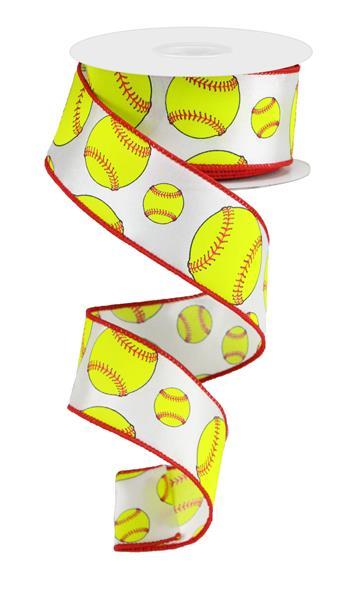 1.5"X10yd yellow and red baseball Softball sports ribbon