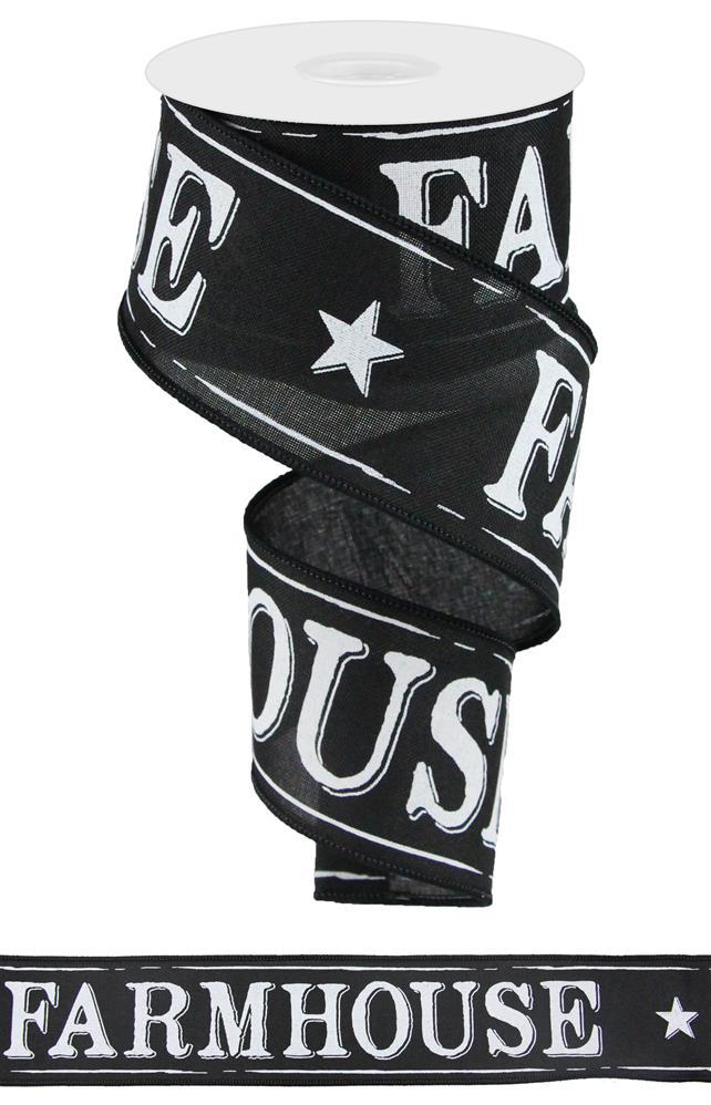 2.5"X10yd Farmhouse On Royal burlap ribbon-BLACK/WHITE-RG0194802