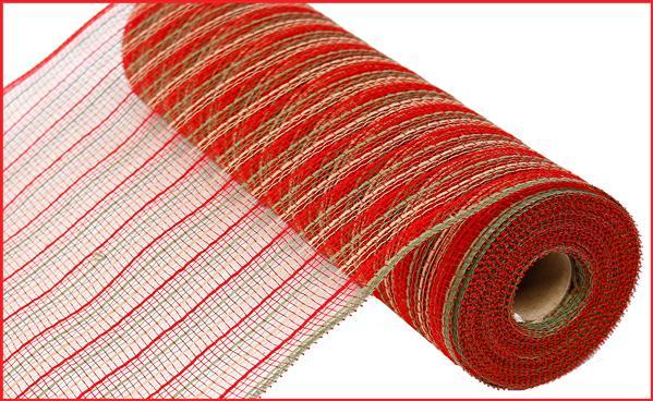10.5"X10yd Poly Faux Jute Mesh red/moss green/natural