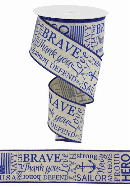 2.5"X10yd United States Navy On Royal Burlap ribbon