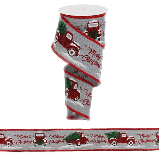 2.5"X10yd Christmas Truck stitch ribbon