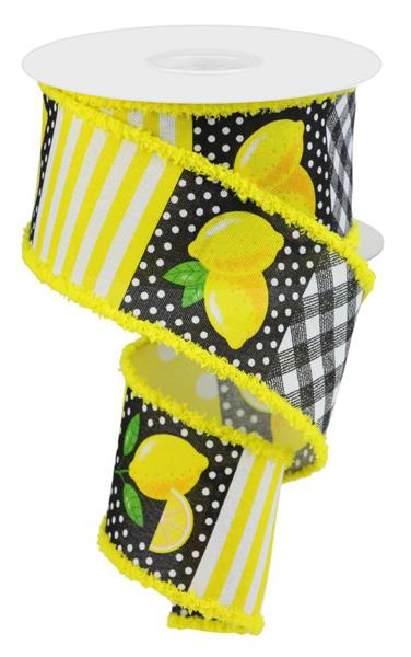 2.5"X10YD LEMON BLOCK PATTERN DRIFT ribbon