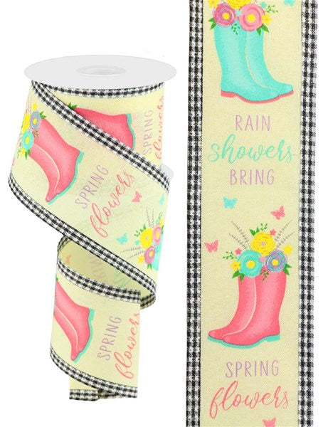 2.75"X10y spring Rainboot/Floral with Gingham Edge - yellow