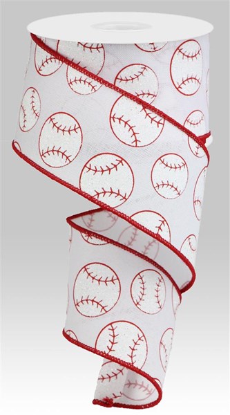 2.5"X10yd Glitter Baseball sports On Royal burlap ribbon