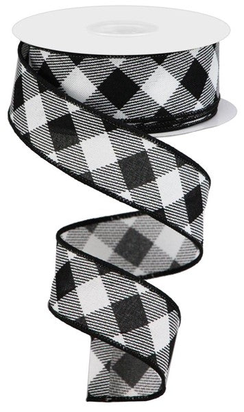 10yd black and white Diagonal Check ribbon