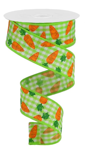 1.5"X10yd Carrots On Gingham Check Easter ribbon