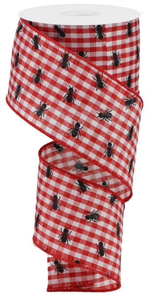 2.5"X10yd summer Picnic Ants On Gingham ribbon