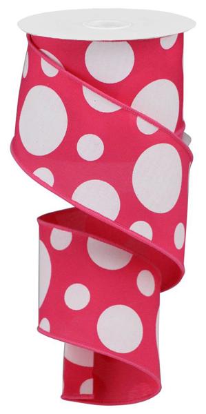2.5"X10YD pink and white polka dot ribbon