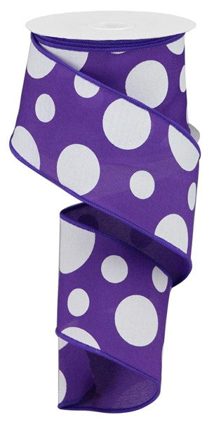 2.5"X10YD purple and white polka dot ribbon