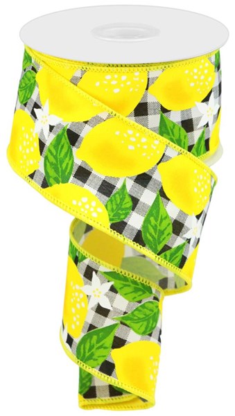 2.5"X10yd Lemon with black and white Check ribbon