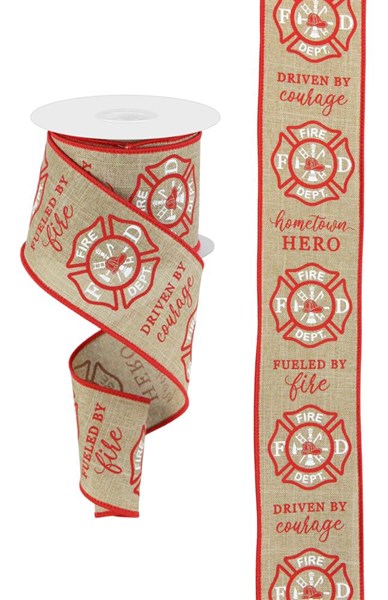 2.5"X10yd Firefighter Badge On Royal burlap ribbon