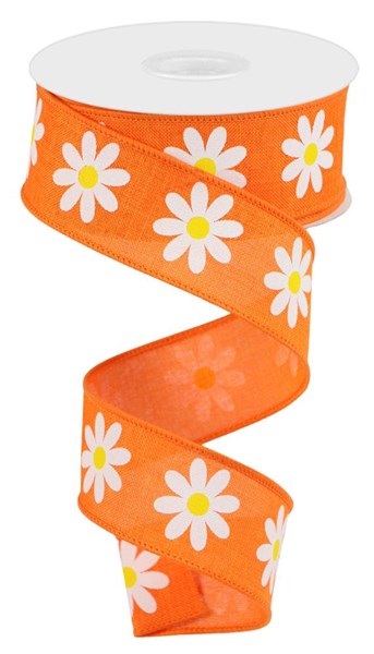 1.5"X10YD spring daisy ribbon - orange