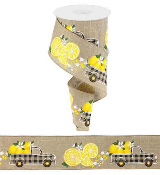 2.5" x 10 yard lemon vintage truck ribbon