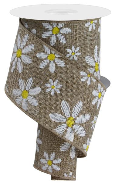 2.5"X10YD EMBROIDERED MIXED DAISY