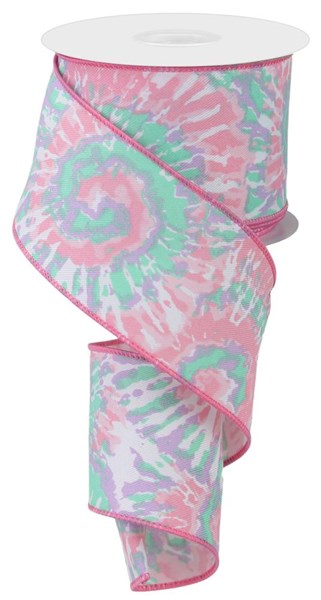 2.5"X10yd pink and blue tie dye ribbon