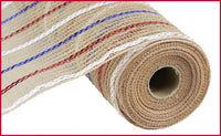 10.5"X10yd Poly/Jute/Metallic Mesh   Red/White/Blue/Natural