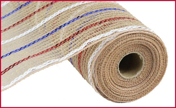10.5"X10yd Poly/Jute/Metallic Mesh   Red/White/Blue/Natural