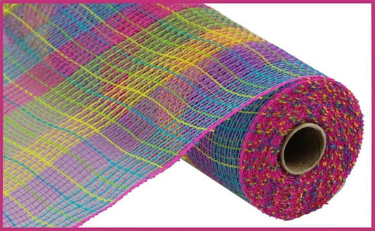 10.5"X10yd Faux Jute Small Check Mesh - yellow/purple/blue/pink