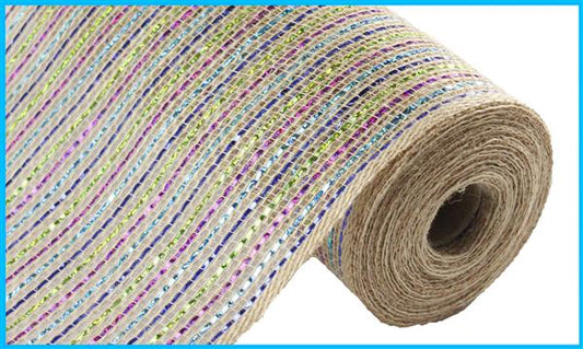 10.5"X10yd Jute Laser Foil Mesh - Purple/Turquoise/Royal Blue/Lime/Natural