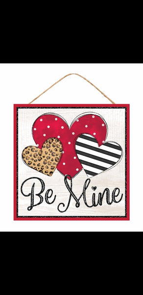 10"Sq Be Mine/Hearts Glitter Sign