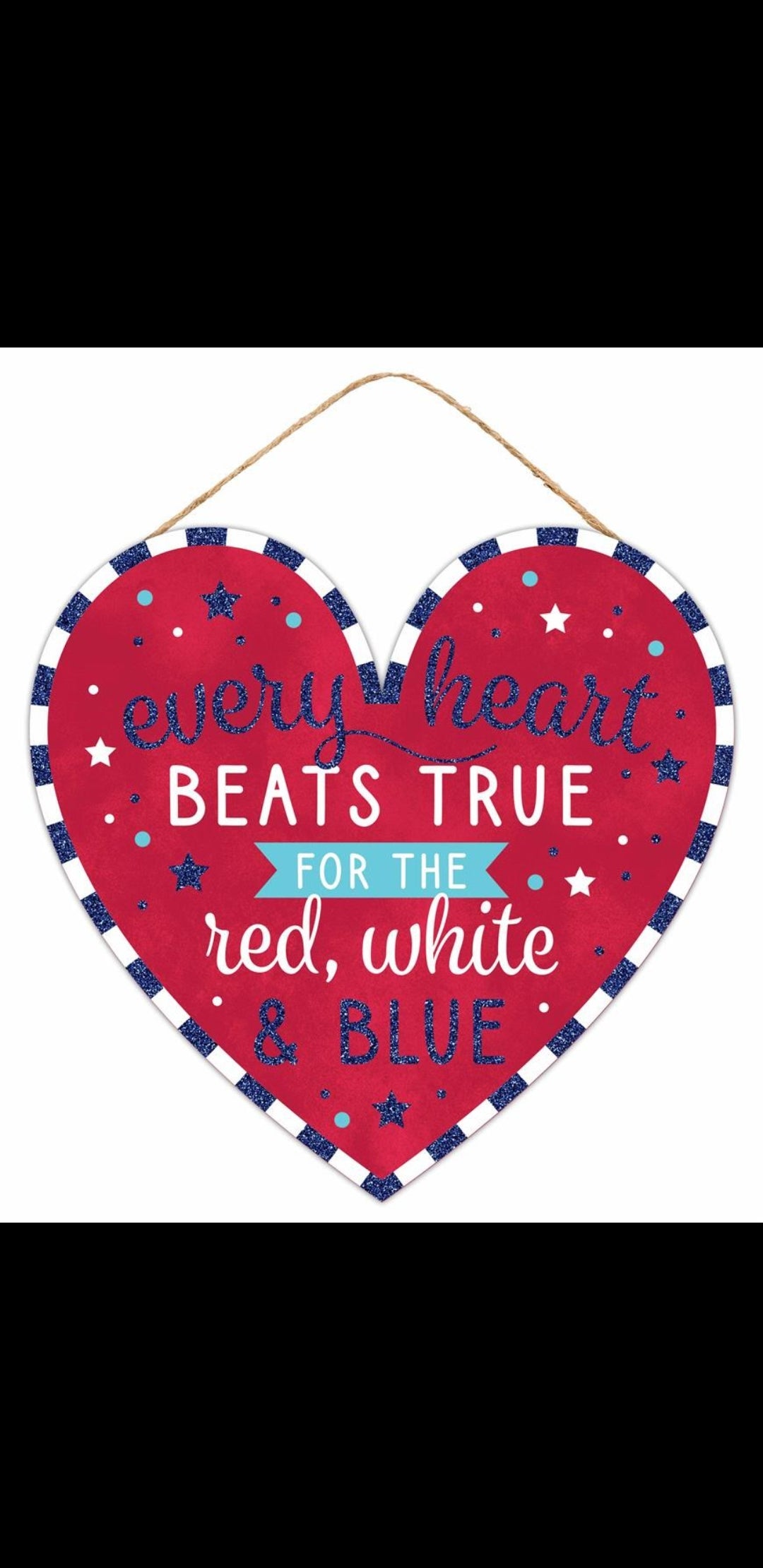 12"Lx11.5"H Heart Beats True glitter border Valentine's Day wood sign