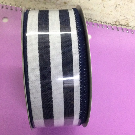 1.5” x 10 yds navy white vertical strip ribbon